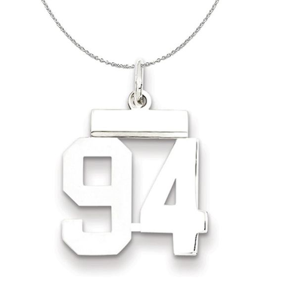 Silver, Athletic Collection, Small Polished Number 94 Necklace - 18 In - Picture 1 of 7